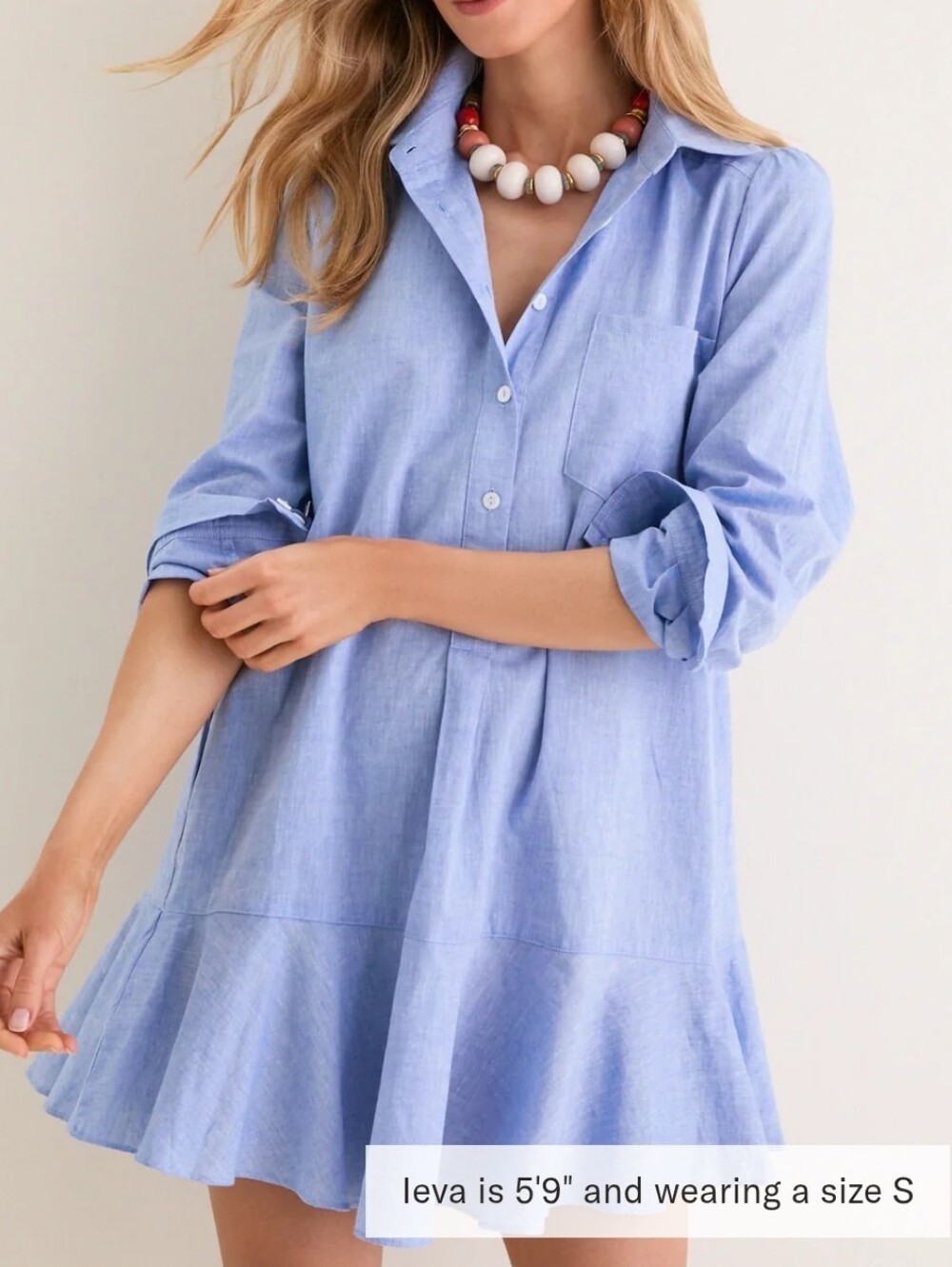TUCKERNUCK Chambray Callahan Shirt Dress S Blue Ruffle Hem NWOT